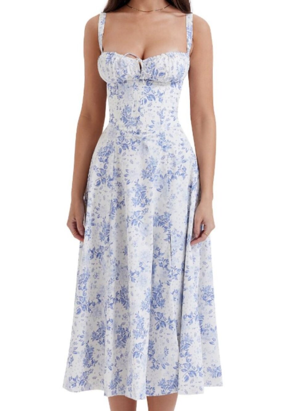 House of CB Carmen Blue Floral Corset Midi Dress Size S